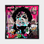 Nowoczesny obraz na płótnie pop-art, Michael Jackson i Sknerus McKwacz, różowe tło, wydruk galeryjny Huephant, sztuka motywacyjna do biura i salonu.