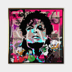 Nowoczesny obraz na płótnie pop-art, Michael Jackson i Sknerus McKwacz, różowe tło, wydruk galeryjny Huephant, sztuka motywacyjna do biura i salonu.