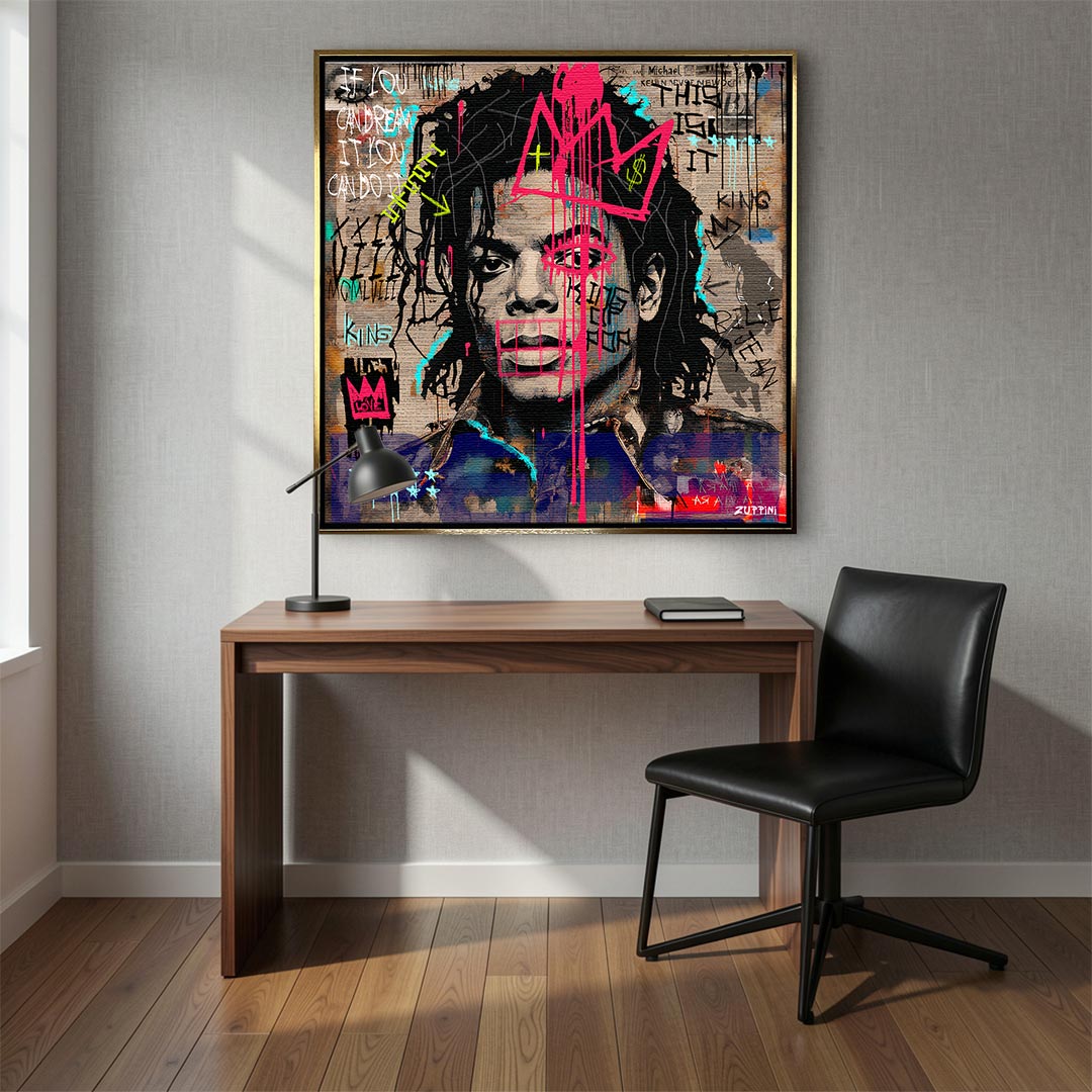 Nowoczesny obraz na płótnie Michael Jackson Pop. Wydruk galeryjny w stylu street art z różowym graffiti, idealna sztuka nowoczesna do salonu i biura.