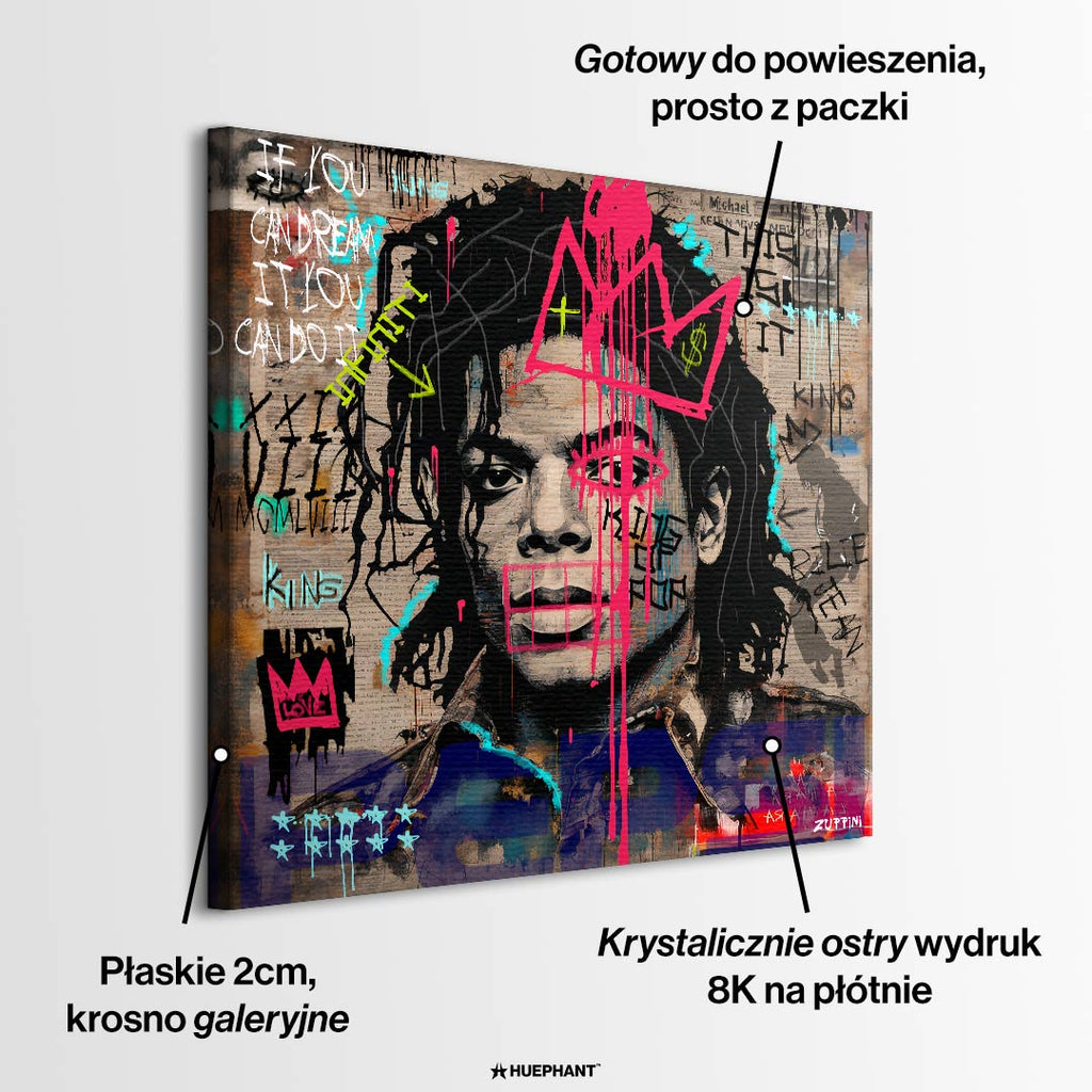 Nowoczesny obraz na płótnie Michael Jackson Pop. Wydruk galeryjny w stylu street art z różowym graffiti, idealna sztuka nowoczesna do salonu i biura.