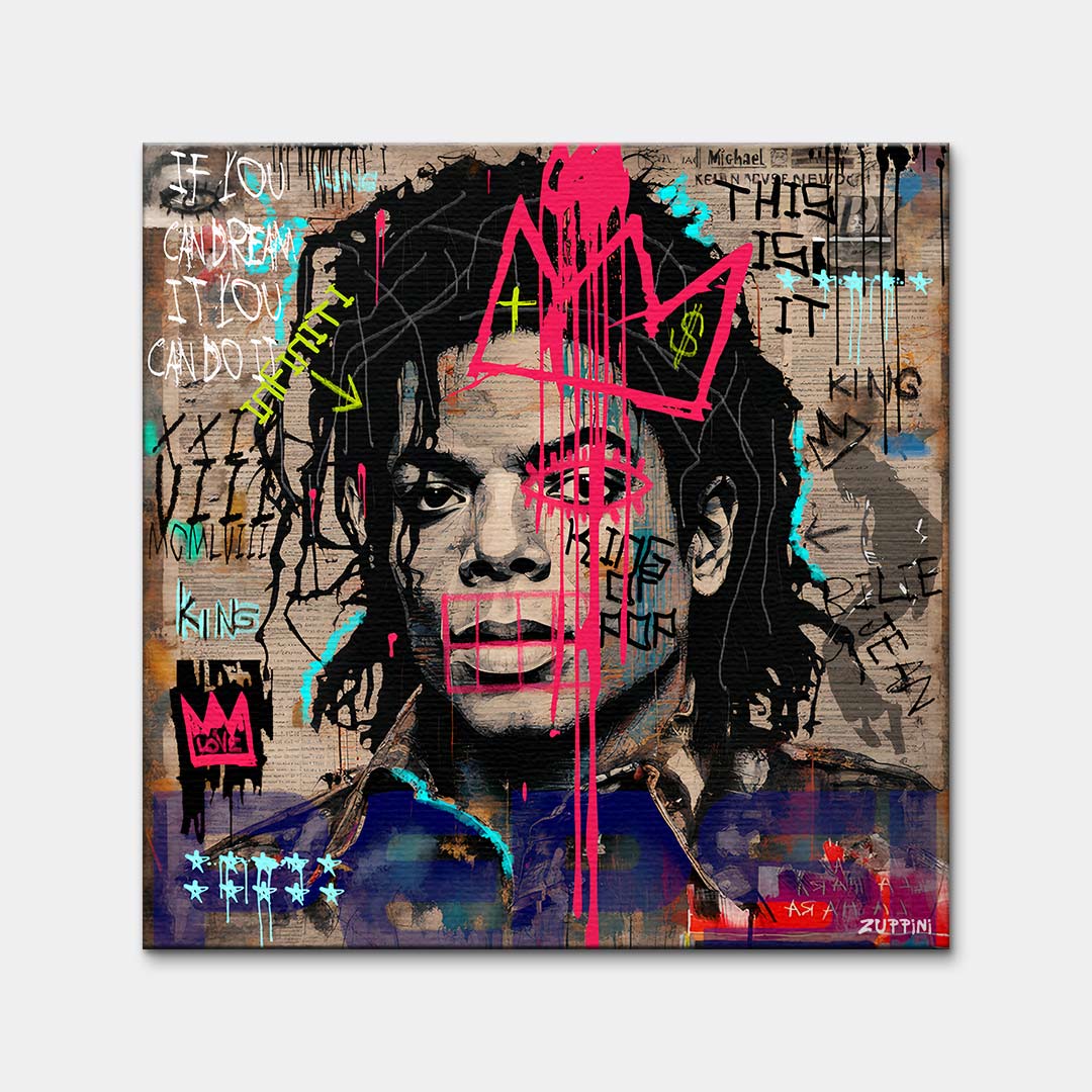 Nowoczesny obraz na płótnie Michael Jackson Pop. Wydruk galeryjny w stylu street art z różowym graffiti, idealna sztuka nowoczesna do salonu i biura.
