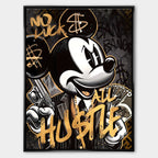 Obraz na płótnie przedstawiający postać Myszki Miki w stylu graffiti z pieniędzmi i złotym napisem „No luck, All Hustle”. Dynamiczna, uliczna estetyka Pop Art z mocnym przekazem i luksusowym wykończeniem.