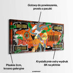 Obraz na płótnie w stylu pop art z animowaną parą, banknotem miliona dolarów i zielonymi pieniędzmi, kolorowy wydruk galeryjny.