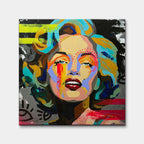 Kolorowy obraz na płótnie w stylu pop art przedstawiający portret aktorki, wydruk galeryjny, sztuka nowoczesna na ścianę.