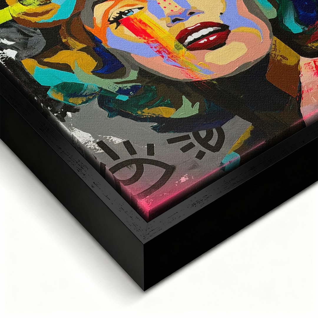 Kolorowy obraz na płótnie w stylu pop art przedstawiający portret aktorki, wydruk galeryjny, sztuka nowoczesna na ścianę.