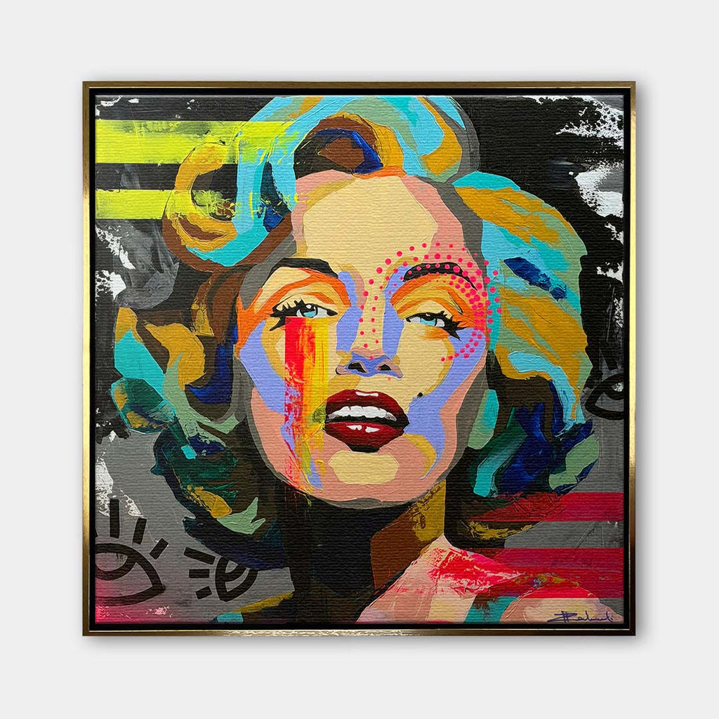 Kolorowy obraz na płótnie w stylu pop art przedstawiający portret aktorki, wydruk galeryjny, sztuka nowoczesna na ścianę.