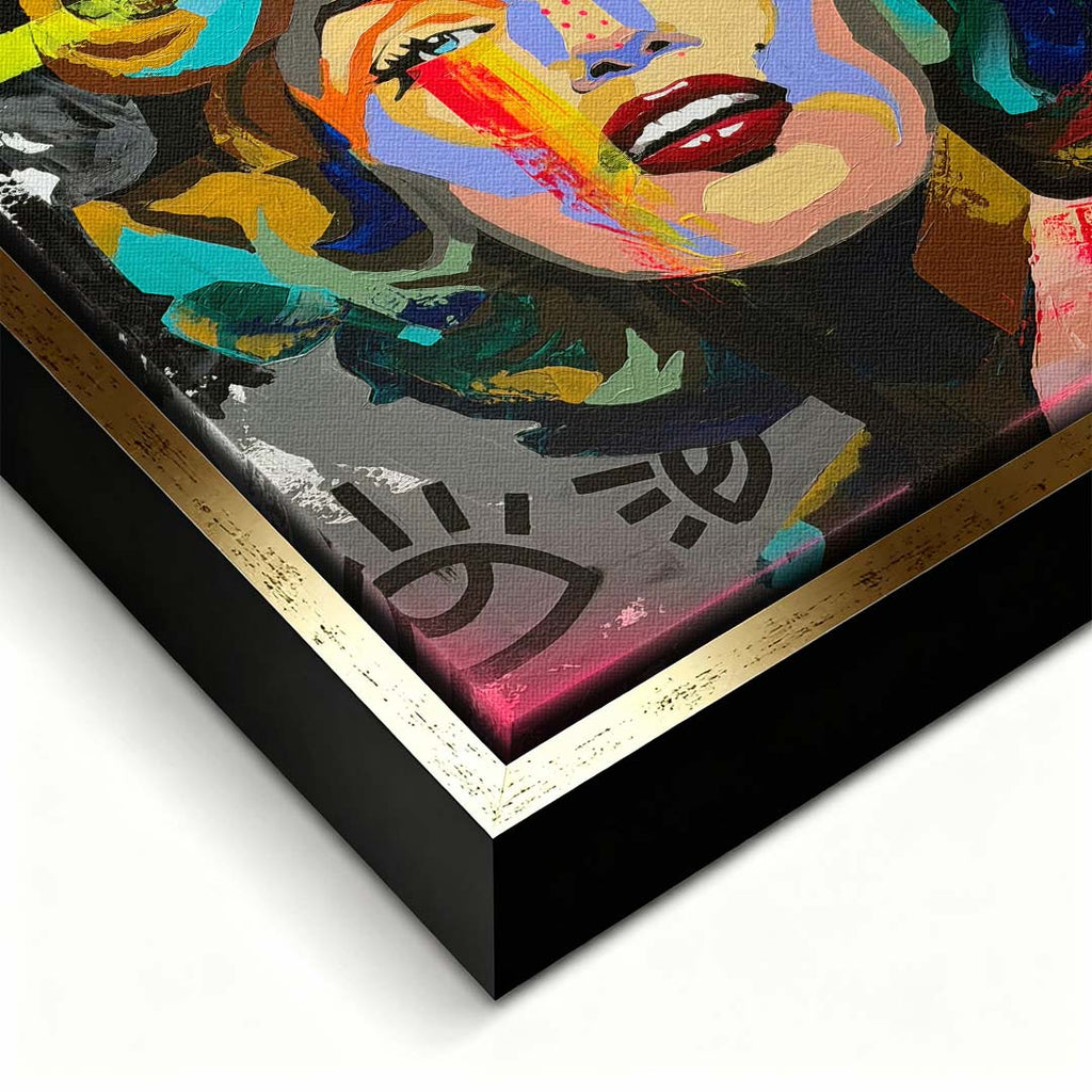 Kolorowy obraz na płótnie w stylu pop art przedstawiający portret aktorki, wydruk galeryjny, sztuka nowoczesna na ścianę.