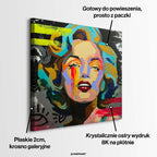 Kolorowy obraz na płótnie w stylu pop art przedstawiający portret aktorki, wydruk galeryjny, sztuka nowoczesna na ścianę.