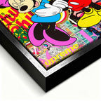Obraz na płótnie Mouse Love – stylizowana para myszek, różowy napis LOVE i kolorowy kolaż pop art, nowoczesny wydruk galeryjny.