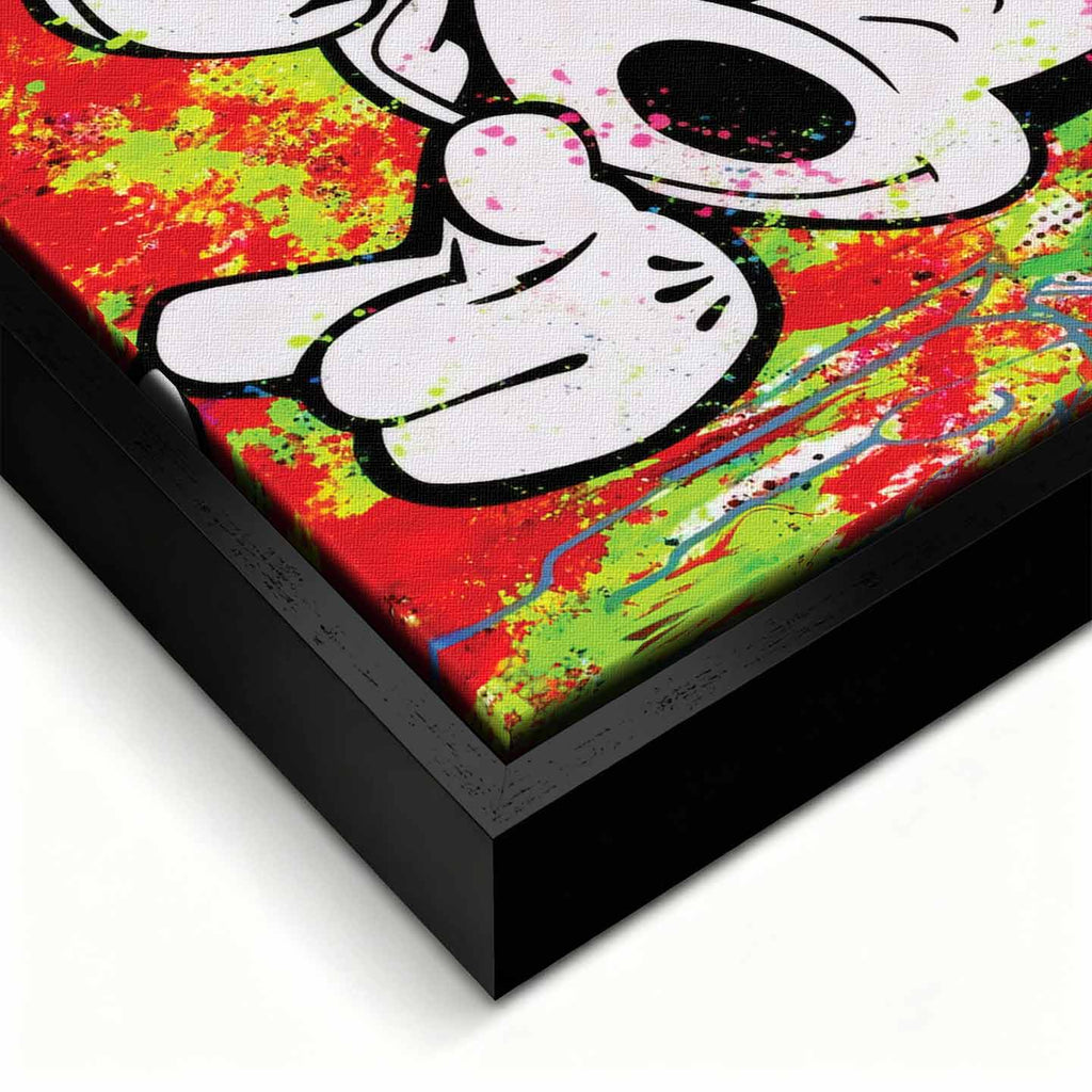 Obraz na płótnie Love You z ikoniczną myszką na czerwono-zielonym tle, kolorowy wydruk galeryjny w stylu pop-art i street art.