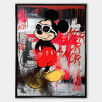 Obraz na płótnie Myszka Miki autorstwa  Zuppini, w okularach przeciwsłonecznych, styl pop-art graffiti z napisem Amor i butelką Coca-Cola, nowoczesny wydruk galeryjny Huephant.