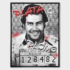 Obraz na płótnie Pablo Plata o Plomo z Pablem Escobarem na tle banknotów, w stylu street-art i pop-art.