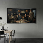 Obraz na płótnie Peaky Blinders The Family Table. Thomas Shelby, Arthur Shelby, Polly Gray. Wydruk galeryjny w mrocznym, luksusowym klimacie. Nowoczesna sztuka ścienna i ekskluzywna dekoracja.
