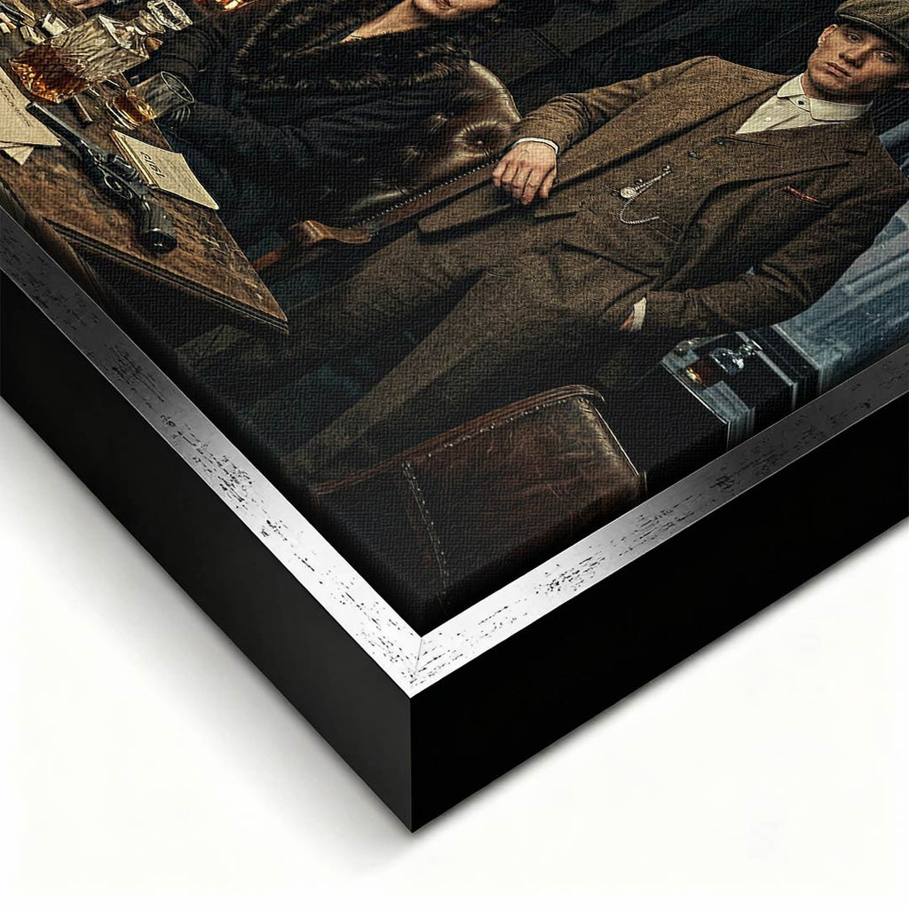 Obraz na płótnie Peaky Blinders The Family Table. Thomas Shelby, Arthur Shelby, Polly Gray. Wydruk galeryjny w mrocznym, luksusowym klimacie. Nowoczesna sztuka ścienna i ekskluzywna dekoracja.