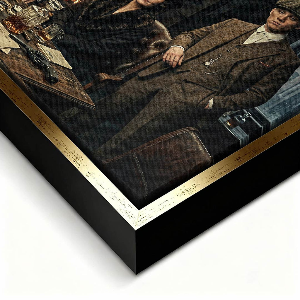 Obraz na płótnie Peaky Blinders The Family Table. Thomas Shelby, Arthur Shelby, Polly Gray. Wydruk galeryjny w mrocznym, luksusowym klimacie. Nowoczesna sztuka ścienna i ekskluzywna dekoracja.