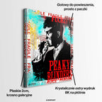 Nowoczesny obraz na płótnie Tommy Shelby z Peaky Blinders. Wydruk galeryjny pop art z czerwonymi napisami Fragile, turkusowym tłem i motywem graffiti.