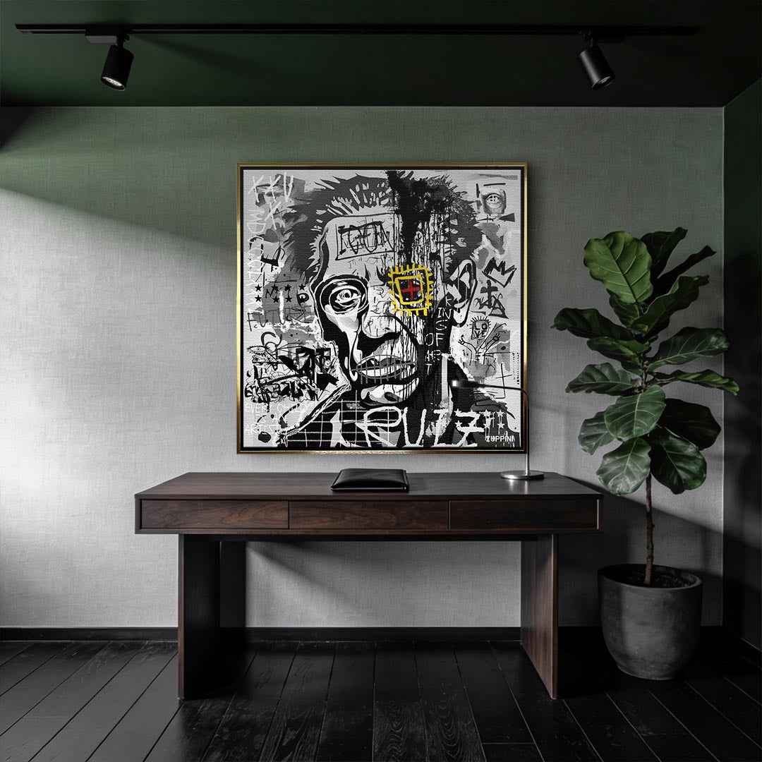 Nowoczesny obraz na płótnie Picasso King of Art. Wydruk galeryjny w stylu kubizmu i street art, czarno-białe graffiti jako unikalna sztuka do salonu.