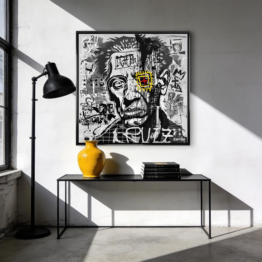 Nowoczesny obraz na płótnie Picasso King of Art. Wydruk galeryjny w stylu kubizmu i street art, czarno-białe graffiti jako unikalna sztuka do salonu.