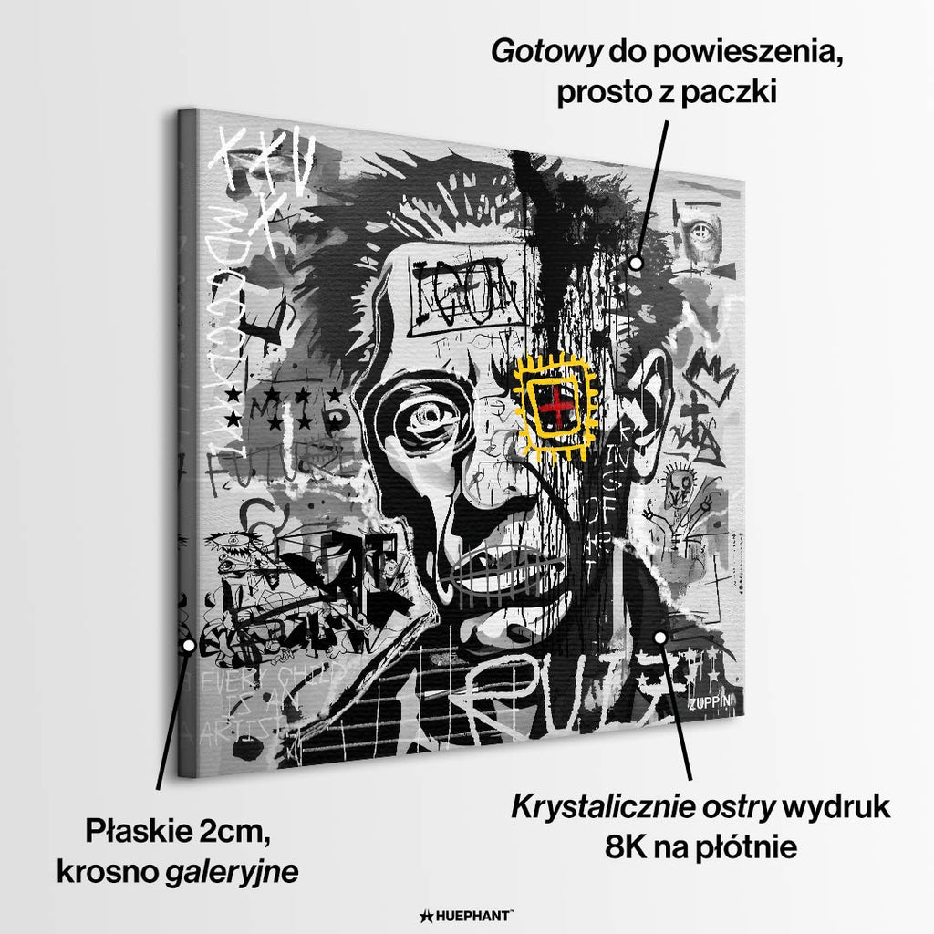 Nowoczesny obraz na płótnie Picasso King of Art. Wydruk galeryjny w stylu kubizmu i street art, czarno-białe graffiti jako unikalna sztuka do salonu.