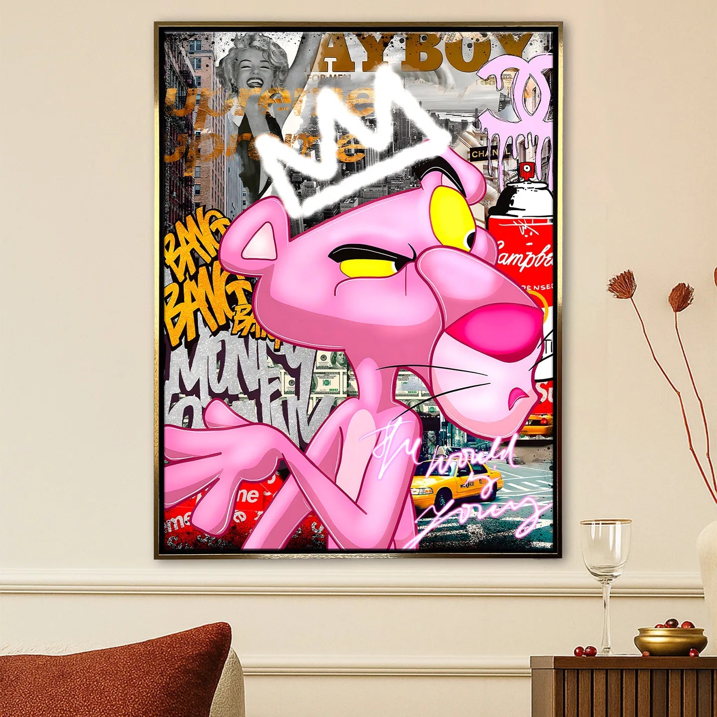 Obraz na płótnie na ścianie „Pink Power Supreme” z Różową Panterą w stylu pop-art i graffiti, w limitowanej edycji 84 sztuki