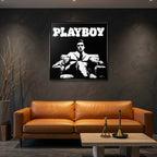 Nowoczesny czarno-biały obraz na płótnie przedstawiający Michaela Corleone z filmu Ojciec Chrzestny pod napisem Playboy. Wydruk galeryjny pop-art.