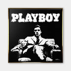 Nowoczesny czarno-biały obraz na płótnie przedstawiający Michaela Corleone z filmu Ojciec Chrzestny pod napisem Playboy. Wydruk galeryjny pop-art.