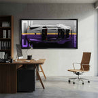 Obraz na płótnie Porsche 911 – widok z góry na kultowy samochód w odcieniach szarości i fioletu, symbol elegancji i motoryzacyjnej pasji.