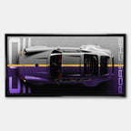 Obraz na płótnie Porsche 911 – widok z góry na kultowy samochód w odcieniach szarości i fioletu, symbol elegancji i motoryzacyjnej pasji.