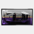 Obraz na płótnie Porsche 911 – widok z góry na kultowy samochód w odcieniach szarości i fioletu, symbol elegancji i motoryzacyjnej pasji.