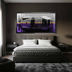 Obraz na płótnie Porsche 911 – widok z góry na kultowy samochód w odcieniach szarości i fioletu, symbol elegancji i motoryzacyjnej pasji.