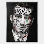Czarno-biały obraz na płótnie Robert De Niro Mob. Wydruk galeryjny pop art z elementami graffiti, napisem MOB na czole oraz zieloną koniczyną i tekstem CASH.