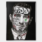 Czarno-biały obraz na płótnie Robert De Niro Mob. Wydruk galeryjny pop art z elementami graffiti, napisem MOB na czole oraz zieloną koniczyną i tekstem CASH.