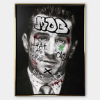 Czarno-biały obraz na płótnie Robert De Niro Mob. Wydruk galeryjny pop art z elementami graffiti, napisem MOB na czole oraz zieloną koniczyną i tekstem CASH.