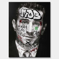 Czarno-biały obraz na płótnie Robert De Niro Mob. Wydruk galeryjny pop art z elementami graffiti, napisem MOB na czole oraz zieloną koniczyną i tekstem CASH.