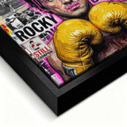 Motywacyjny obraz Rocky Balboa na płótnie. Rocky w żółtych rękawicach bokserskich, w nowoczesnym street artowym stylu, symbol wytrwałości, walki i mentalności mistrza.