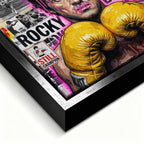 Motywacyjny obraz Rocky Balboa na płótnie. Rocky w żółtych rękawicach bokserskich, w nowoczesnym street artowym stylu, symbol wytrwałości, walki i mentalności mistrza.