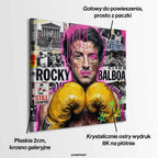 Motywacyjny obraz Rocky Balboa na płótnie. Rocky w żółtych rękawicach bokserskich, w nowoczesnym street artowym stylu, symbol wytrwałości, walki i mentalności mistrza.