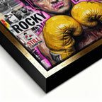 Motywacyjny obraz Rocky Balboa na płótnie. Rocky w żółtych rękawicach bokserskich, w nowoczesnym street artowym stylu, symbol wytrwałości, walki i mentalności mistrza.