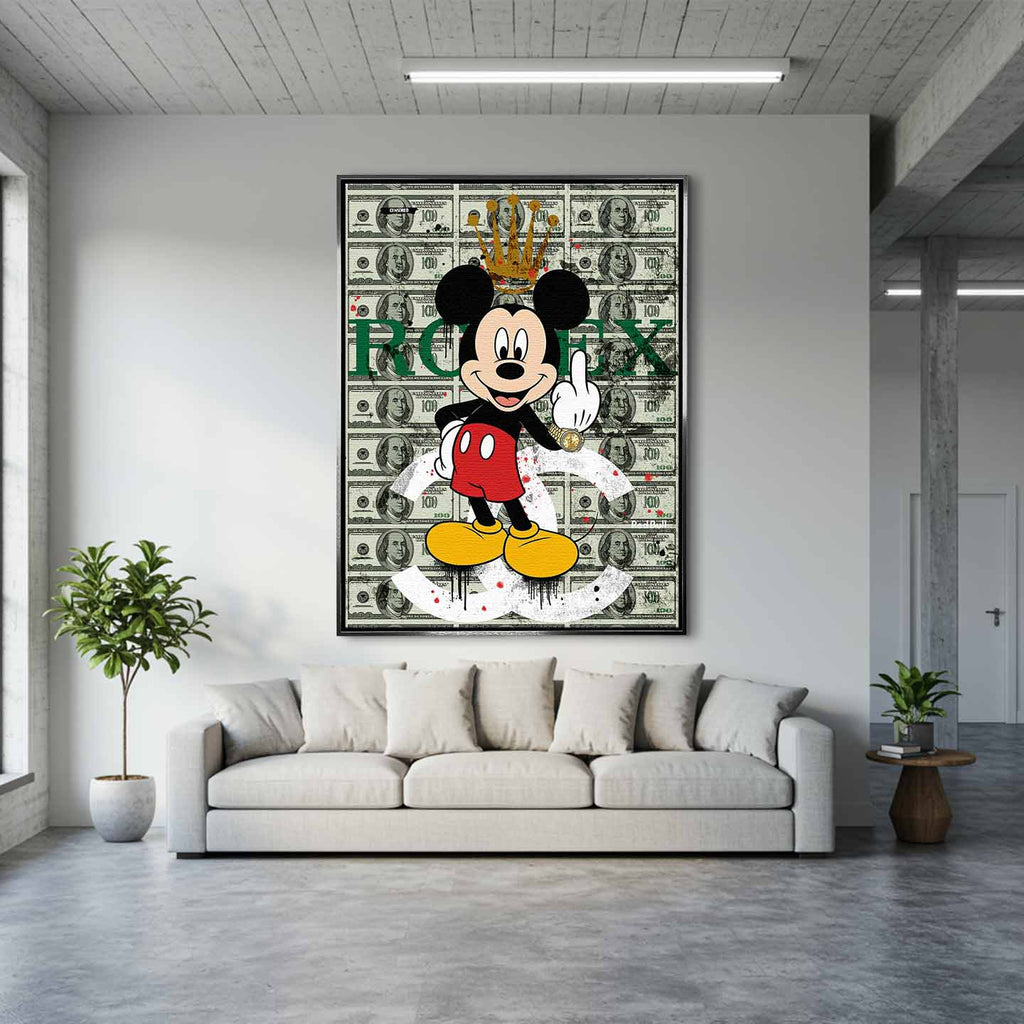 obraz na płótnie myszka miki rolex mouse pop art pieniądze dolar luksus rolex chanel