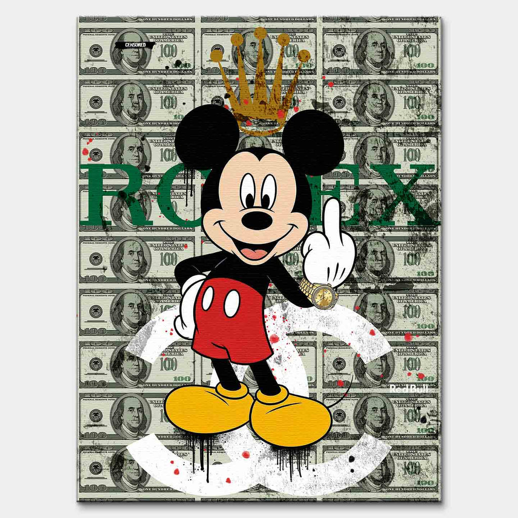 obraz na płótnie myszka miki rolex mouse pop art pieniądze dolar luksus rolex chanel