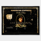 Obraz na płótnie „Scarface Express” z Tonym Montaną, w stylu luksusowej karty kredytowej American Express, otoczony złotymi detalami i napisem „The World Is Yours”.