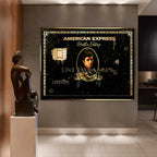 Obraz na płótnie „Scarface Express” z Tonym Montaną, w stylu luksusowej karty kredytowej American Express, otoczony złotymi detalami i napisem „The World Is Yours”.