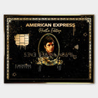Obraz na płótnie „Scarface Express” z Tonym Montaną, w stylu luksusowej karty kredytowej American Express, otoczony złotymi detalami i napisem „The World Is Yours”.