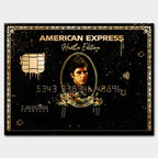 Obraz na płótnie „Scarface Express” z Tonym Montaną, w stylu luksusowej karty kredytowej American Express, otoczony złotymi detalami i napisem „The World Is Yours”.