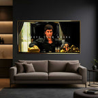 Obraz na płótnie Scarface Prove Them Wrong z Tony Montana w luksusowym otoczeniu, z motywacyjnym napisem „Prove Them Wrong”