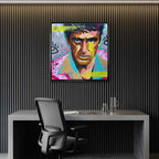 Nowoczesny obraz na płótnie w stylu pop art przedstawiający portret w intensywnych kolorach, wydruk galeryjny do wnętrza.