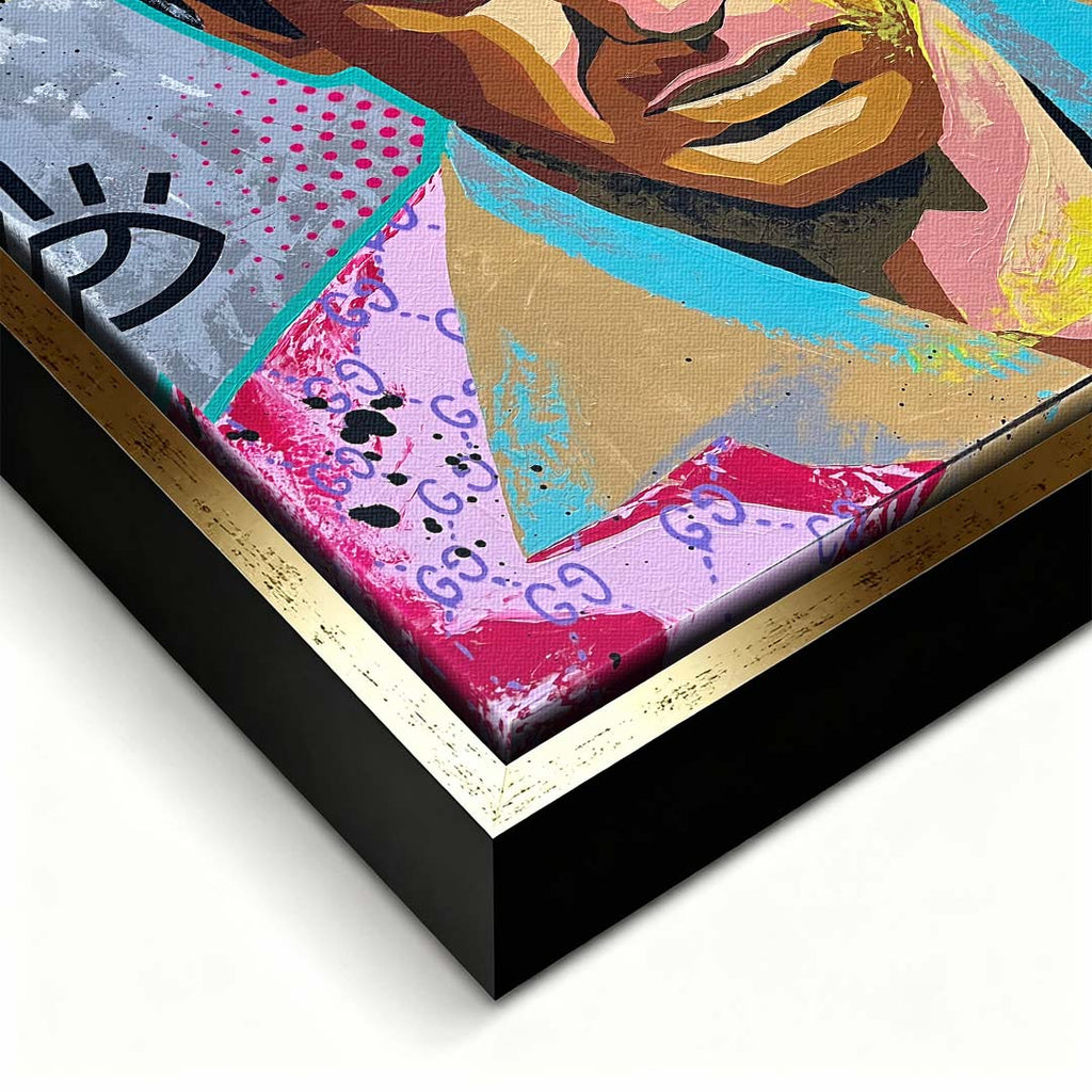 Nowoczesny obraz na płótnie w stylu pop art przedstawiający portret w intensywnych kolorach, wydruk galeryjny do wnętrza.