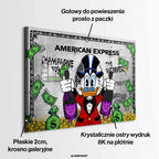 Obraz na płótnie ze Sknerusem McKwaczem na tle karty American Express Platinum – symbol bogactwa, pieniędzy i luksusu, sztuka Huephant.