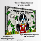 Obraz na płótnie ze Sknerusem McKwaczem na tle karty American Express Platinum – symbol bogactwa, pieniędzy i luksusu, sztuka Huephant.