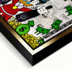 Obraz na płótnie ze Sknerusem McKwaczem na tle karty American Express Platinum – symbol bogactwa, pieniędzy i luksusu, sztuka Huephant.